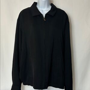 Tommy Bahama Men’s Large Solid Black Silk Cotton Blend Zip Front Jacket